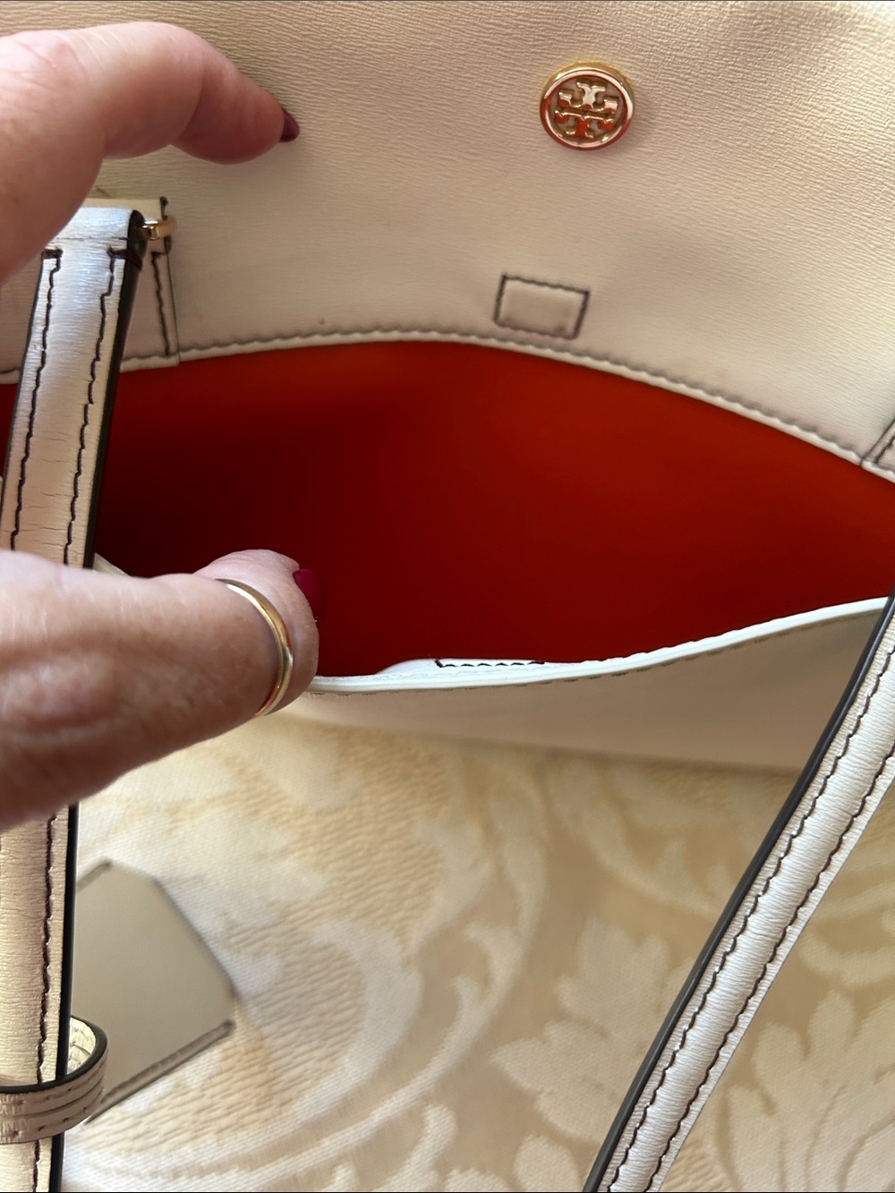 Tory Burch Robinson Cream Leather Double-Handle Tote with Gold Accents - Picture 11 of 14